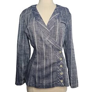 Vintage All That Jazz Women's Blue Pinstriped Crossover Blazer Size Medium y2k